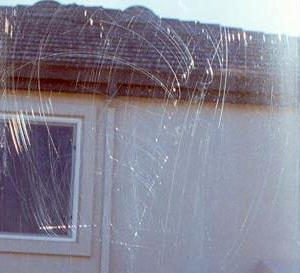 scratched window