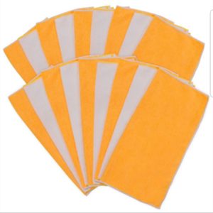 Orange and white microfiber towels used for cleaning French panes