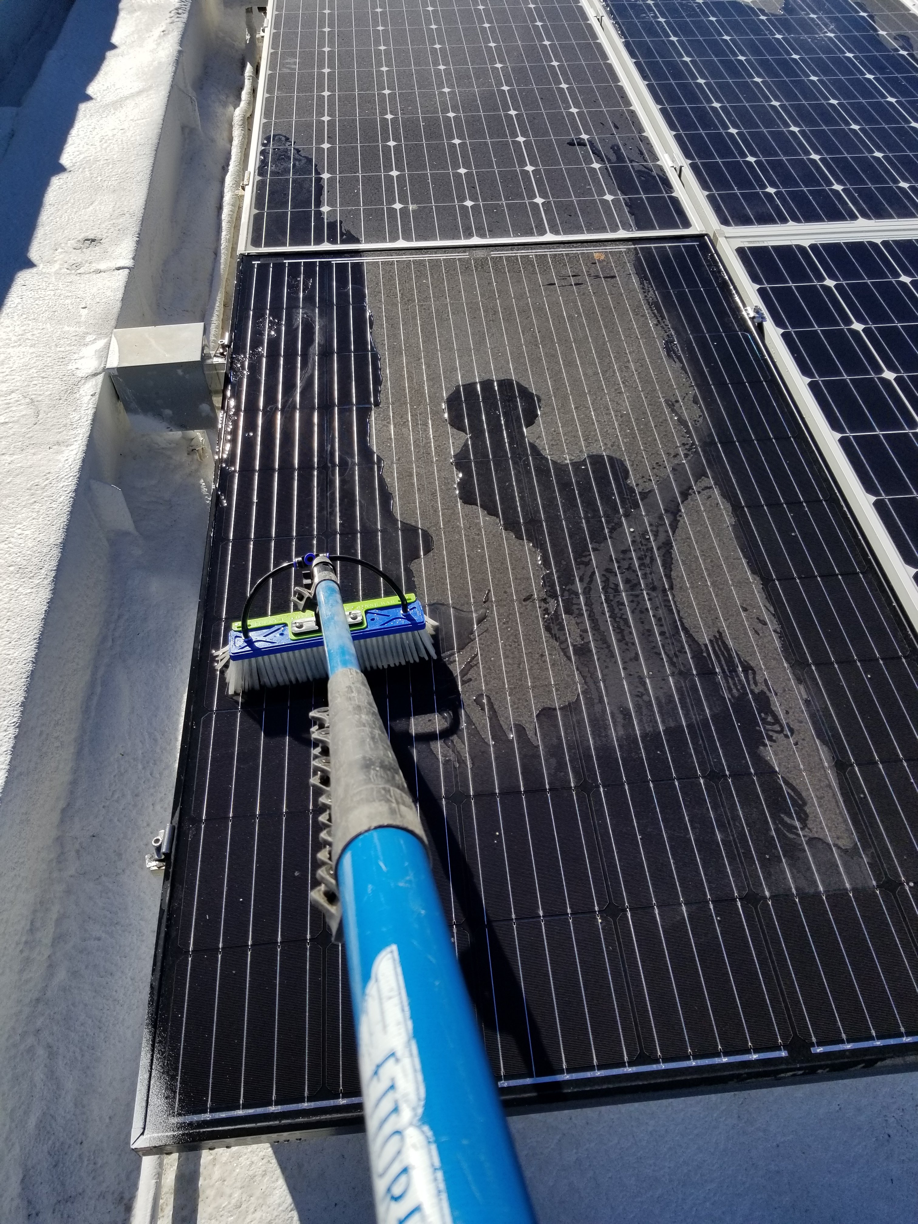 Solar panel cleaning with deionized water on home in Palm Springs, California 