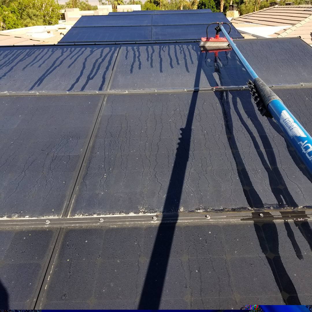 Solar panel cleaning with deionized water on home in Indian Wells, California 