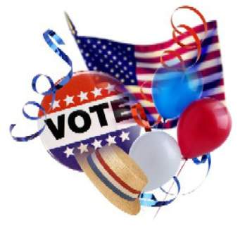 voting button with American flag and balloons