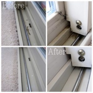 window tracks before and after cleaning in Redlands, California