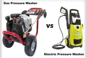 gas and electric pressure washers side by side